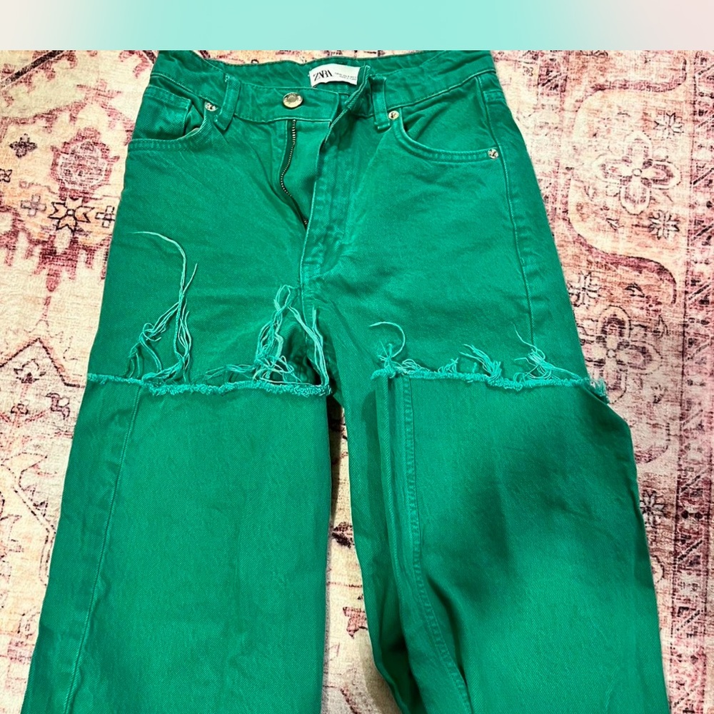 Zara Green Straight Leg Jeans